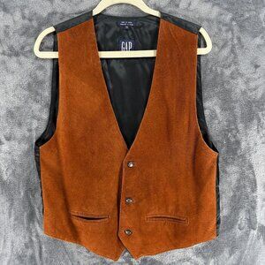 Vintage GAP Brown Suede Leather Vest Mens M Western Cowboy Lined Button Up